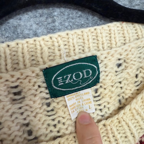 Vintage Womens Fair Isle Knit Sweater Cream Handknit Shetland Wool Size L - Picture 4 of 9